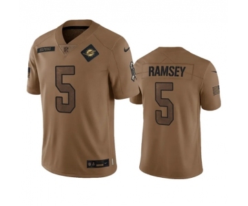 Men's Miami Dolphins #5 Jalen Ramsey 2023 Brown Salute To Service Limited Football Stitched Jersey