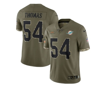 Men's Miami Dolphins #54 Zach Thomas 2022 Olive Salute To Service Limited Stitched Jersey