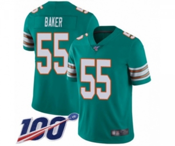 Men's Miami Dolphins #55 Jerome Baker Aqua Green Alternate Vapor Untouchable Limited Player 100th Season Football Jersey