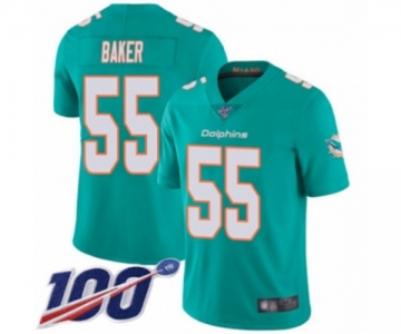 Men's Miami Dolphins #55 Jerome Baker Aqua Green Team Color Vapor Untouchable Limited Player 100th Season Football Jersey