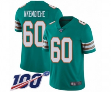 Men's Miami Dolphins #60 Robert Nkemdiche Aqua Green Alternate Vapor Untouchable Limited Player 100th Season Football Jersey