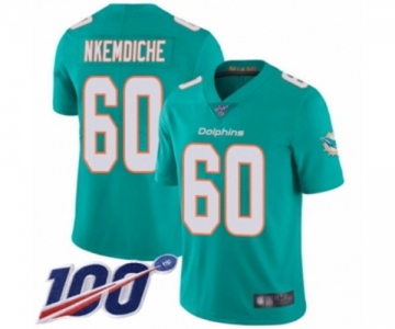 Men's Miami Dolphins #60 Robert Nkemdiche Aqua Green Team Color Vapor Untouchable Limited Player 100th Season Football Jersey