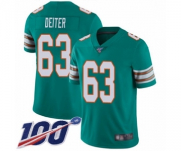 Men's Miami Dolphins #63 Michael Deiter Aqua Green Alternate Vapor Untouchable Limited Player 100th Season Football Jersey