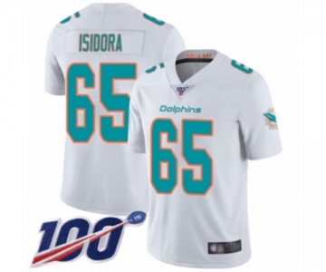 Men's Miami Dolphins #65 Danny Isidora White Vapor Untouchable Limited Player 100th Season Football Jersey