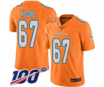 Men's Miami Dolphins #67 Daniel Kilgore Limited Orange Rush Vapor Untouchable 100th Season Football Jersey