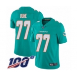 Men's Miami Dolphins #77 Adam Joseph Duhe Aqua Green Team Color Vapor Untouchable Limited Player 100th Season Football Jersey