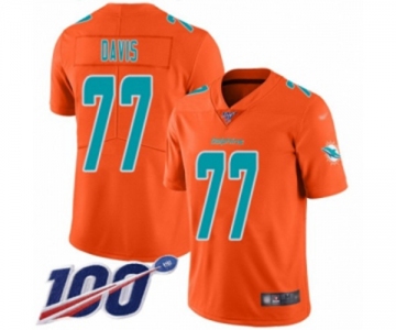 Men's Miami Dolphins #77 Jesse Davis Limited Orange Inverted Legend 100th Season Football Jersey