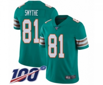 Men's Miami Dolphins #81 Durham Smythe Aqua Green Alternate Vapor Untouchable Limited Player 100th Season Football Jersey