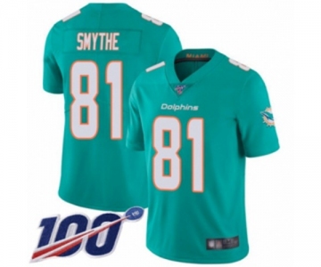 Men's Miami Dolphins #81 Durham Smythe Aqua Green Team Color Vapor Untouchable Limited Player 100th Season Football Jersey