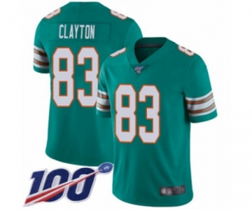 Men's Miami Dolphins #83 Mark Clayton Aqua Green Alternate Vapor Untouchable Limited Player 100th Season Football Jersey