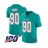 Men's Miami Dolphins #90 Charles Harris Aqua Green Team Color Vapor Untouchable Limited Player 100th Season Football Jersey