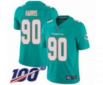 Men's Miami Dolphins #90 Charles Harris Aqua Green Team Color Vapor Untouchable Limited Player 100th Season Football Jersey