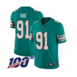 Men's Miami Dolphins #91 Cameron Wake Aqua Green Alternate Vapor Untouchable Limited Player 100th Season Football Jersey