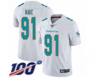 Men's Miami Dolphins #91 Cameron Wake White Vapor Untouchable Limited Player 100th Season Football Jersey