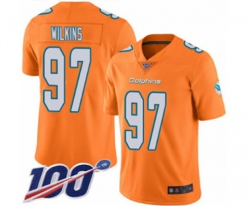 Men's Miami Dolphins #97 Christian Wilkins Limited Orange Rush Vapor Untouchable 100th Season Football Jersey