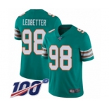 Men's Miami Dolphins #98 Jonathan Ledbetter Aqua Green Alternate Vapor Untouchable Limited Player 100th Season Football Jersey