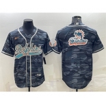 Men's Miami Dolphins Gray Camo Team Big Logo With Patch Cool Base Stitched Baseball Jersey