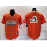 Men's Miami Dolphins Orange Team Big Logo With Patch Cool Base Stitched Baseball Jersey