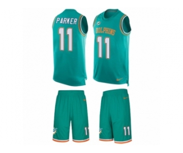 Men's Nike Miami Dolphins #11 DeVante Parker Limited Aqua Green Tank Top Suit NFL Jersey