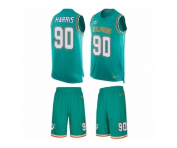 Men's Nike Miami Dolphins #90 Charles Harris Limited Aqua Green Tank Top Suit NFL Jersey