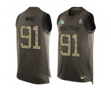 Men's Nike Miami Dolphins #91 Cameron Wake Limited Green Salute to Service Tank Top NFL Jersey