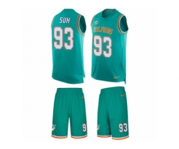 Men's Nike Miami Dolphins #93 Ndamukong Suh Limited Aqua Green Tank Top Suit NFL Jersey