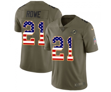 Nike Dolphins #21 Eric Rowe Olive USA Flag Men's Stitched NFL Limited 2017 Salute To Service Jersey