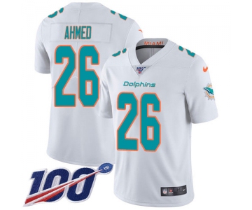 Nike Dolphins #26 Salvon Ahmed White Men's Stitched NFL 100th Season Vapor Untouchable Limited Jersey