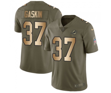 Nike Dolphins #37 Myles Gaskin Olive Gold Men's Stitched NFL Limited 2017 Salute To Service Jersey