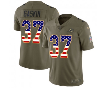 Nike Dolphins #37 Myles Gaskin Olive USA Flag Men's Stitched NFL Limited 2017 Salute To Service Jersey