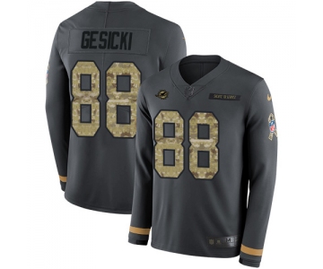 Nike Dolphins #88 Mike Gesicki Anthracite Salute to Service Men's Stitched NFL Limited Therma Long Sleeve Jersey