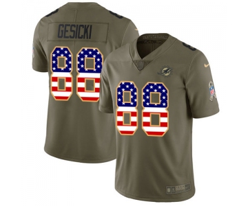 Nike Dolphins #88 Mike Gesicki Olive USA Flag Men's Stitched NFL Limited 2017 Salute To Service Jersey