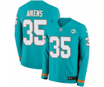 Nike Miami Dolphins #35 Walt Aikens Limited Aqua Therma Long Sleeve NFL Jersey