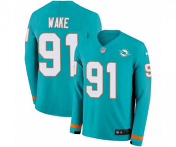 Nike Miami Dolphins #91 Cameron Wake Limited Aqua Therma Long Sleeve NFL Jersey