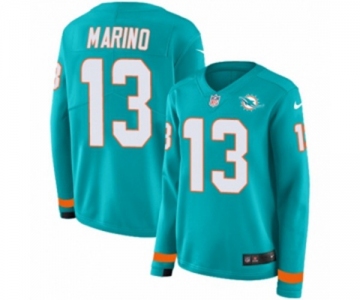 Women Nike Miami Dolphins #13 Dan Marino Limited Aqua Therma Long Sleeve NFL Jersey