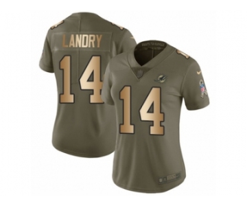 Women Nike Miami Dolphins #14 Jarvis Landry Limited Olive Gold 2017 Salute to Service NFL Jersey