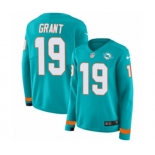 Women Nike Miami Dolphins #19 Jakeem Grant Limited Aqua Therma Long Sleeve NFL Jersey