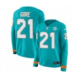 Women Nike Miami Dolphins #21 Frank Gore Limited Aqua Therma Long Sleeve NFL Jersey