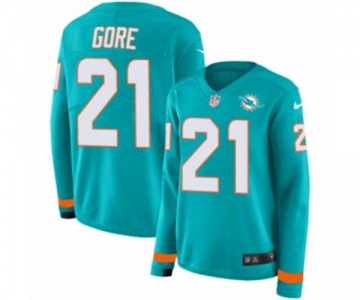 Women Nike Miami Dolphins #21 Frank Gore Limited Aqua Therma Long Sleeve NFL Jersey