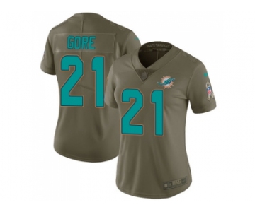 Women Nike Miami Dolphins #21 Frank Gore Olive Stitched NFL Limited 2017 Salute to Service Jersey