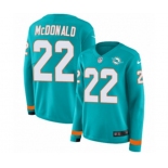 Women Nike Miami Dolphins #22 T.J. McDonald Limited Aqua Therma Long Sleeve NFL Jersey