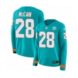 Women Nike Miami Dolphins #28 Bobby McCain Limited Aqua Therma Long Sleeve NFL Jersey