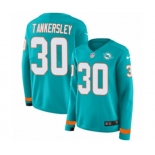 Women Nike Miami Dolphins #30 Cordrea Tankersley Limited Aqua Therma Long Sleeve NFL Jersey