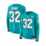 Women Nike Miami Dolphins #32 Kenyan Drake Limited Aqua Therma Long Sleeve NFL Jersey