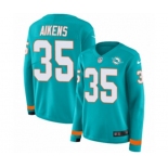 Women Nike Miami Dolphins #35 Walt Aikens Limited Aqua Therma Long Sleeve NFL Jersey