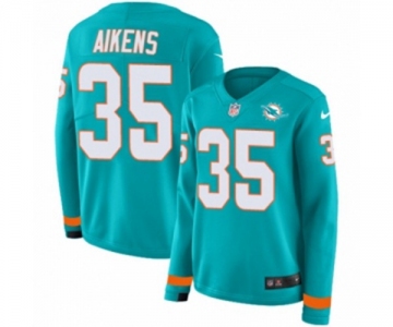 Women Nike Miami Dolphins #35 Walt Aikens Limited Aqua Therma Long Sleeve NFL Jersey