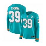 Women Nike Miami Dolphins #39 Larry Csonka Limited Aqua Therma Long Sleeve NFL Jersey