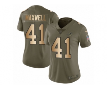 Women Nike Miami Dolphins #41 Byron Maxwell Limited Olive Gold 2017 Salute to Service NFL Jersey