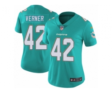 Women Nike Miami Dolphins #42 Alterraun Verner Aqua Green Team Color Vapor Untouchable Limited Player NFL Jersey