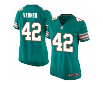 Women Nike Miami Dolphins #42 Alterraun Verner Game Aqua Green Alternate NFL Jersey